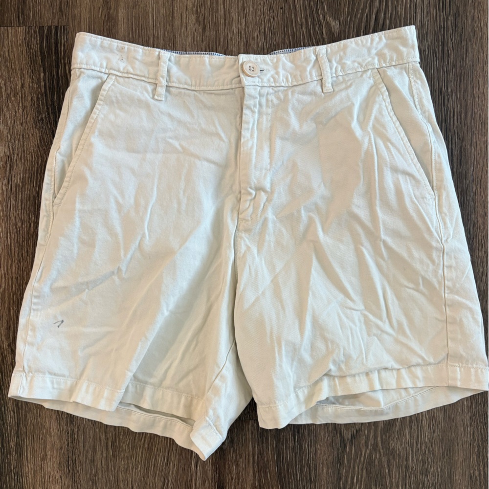Men’s Coastal Cotton Chino Pima Cotton Shorts- white khaki- 30